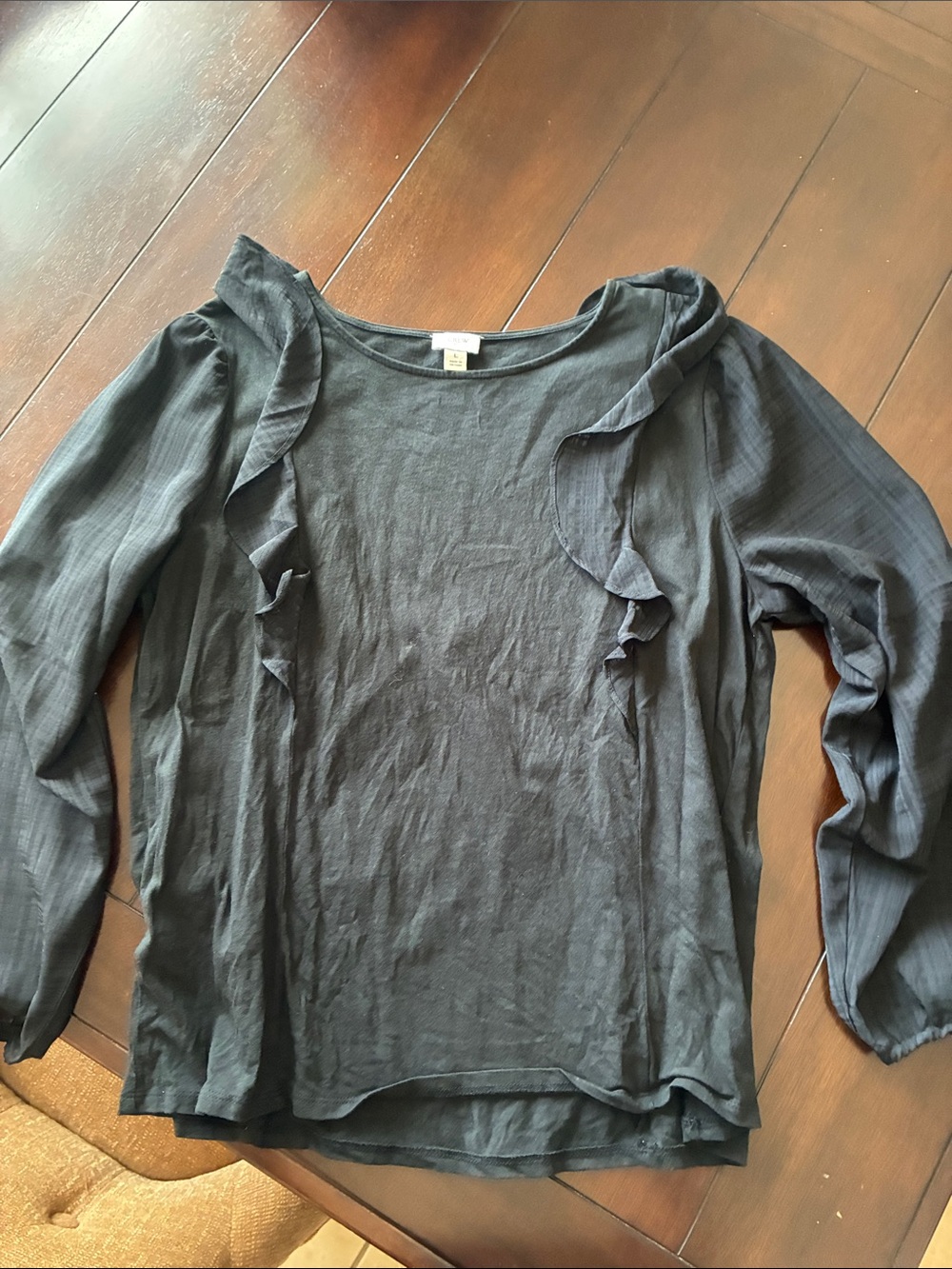 J. Crew Black Ruffle-Trim Long Sleeve Tee